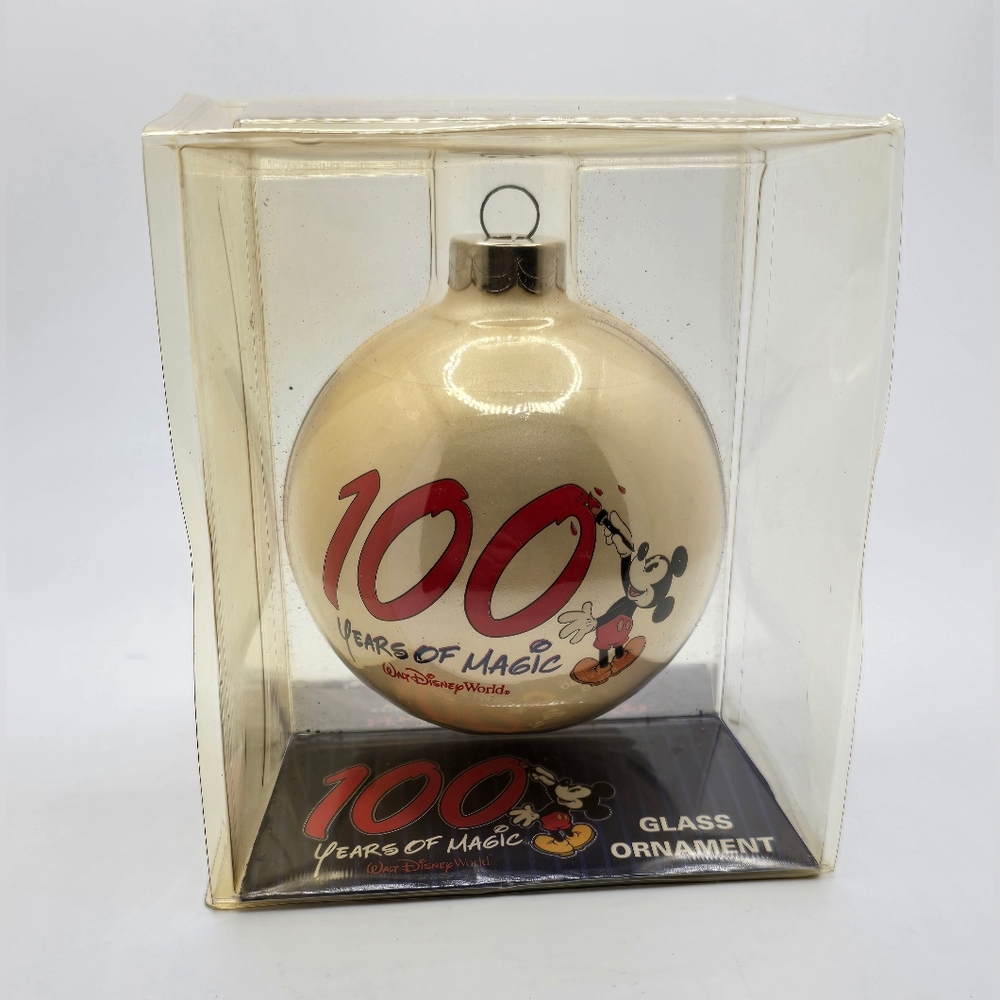 Walt Disney World 100 Years of Magic Christmas Holiday Glass Ornament GUC USA